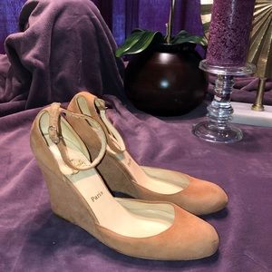 Camel suede Mary Jane Wedges